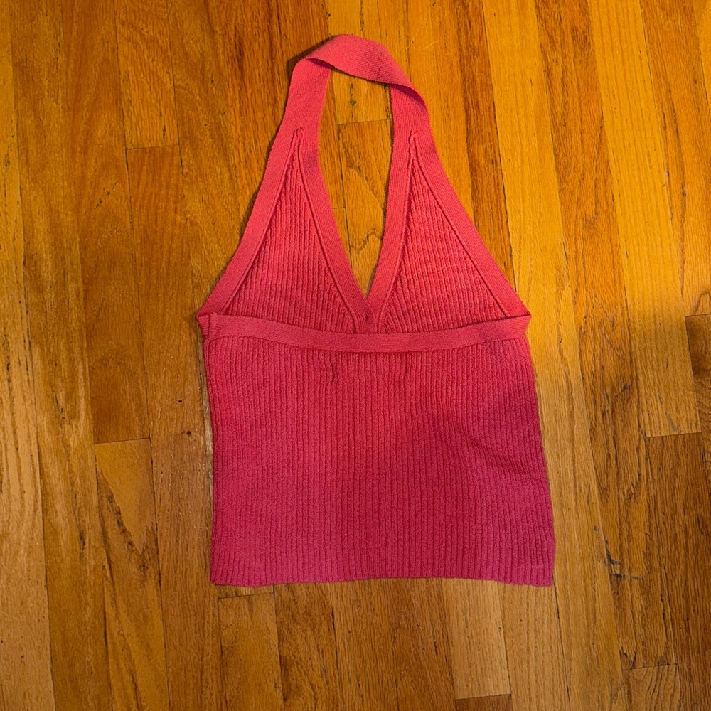 Free People Pink Ribbed Button-Front Halter Tank - Picture 3 of 6